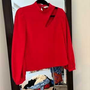 Amanda Uprichard Red Asymmetrical Cut Out Blouse
